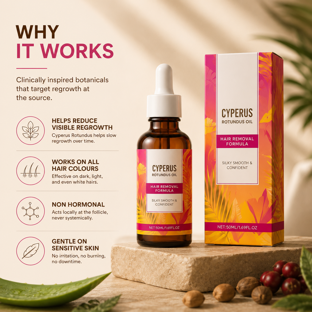 GloweStudio™ Smooth Regrowth Oil · Cyperus Rotundus Formula